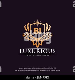 BI initial letter luxury ornament gold monogram logo template vector. Stock Vector