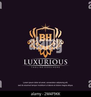 BH initial letter luxury ornament gold monogram logo template vector. Stock Vector