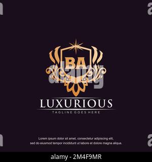 BA initial letter luxury ornament gold monogram logo template vector. Stock Vector