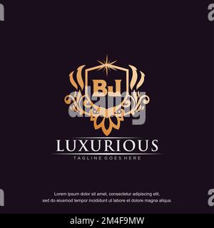 BJ initial letter luxury ornament gold monogram logo template vector. Stock Vector
