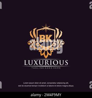 BK initial letter luxury ornament gold monogram logo template vector. Stock Vector
