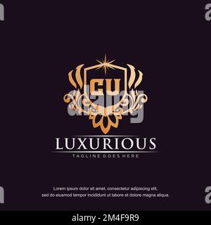CU initial letter luxury ornament gold monogram logo template vector. Stock Vector