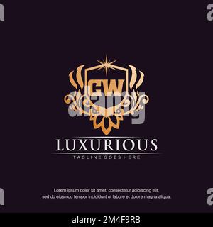 CW initial letter luxury ornament gold monogram logo template vector. Stock Vector