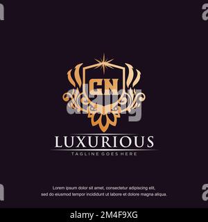 CN initial letter luxury ornament gold monogram logo template vector. Stock Vector