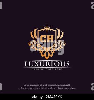 CH initial letter luxury ornament gold monogram logo template vector. Stock Vector