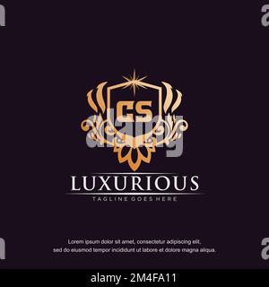 CS initial letter luxury ornament gold monogram logo template vector. Stock Vector