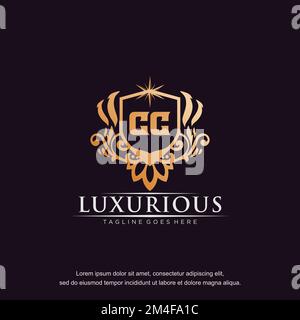 CC initial letter luxury ornament gold monogram logo template vector. Stock Vector