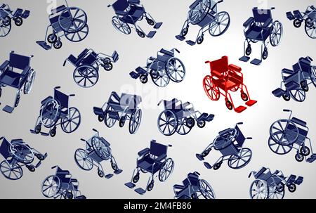 Wheelchair And Disability or Elderly care concept with a group of wheel chair symbols representing disability and disabilities for disabled aging seni Stock Photo