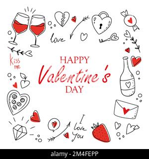 collection of doodle valentines day elements in illustration Stock Vector