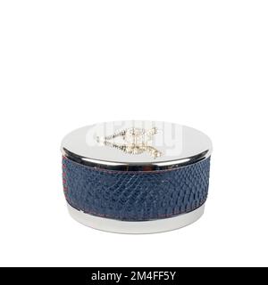 decorative metal box with animal figure isolated on white background Stock Photo