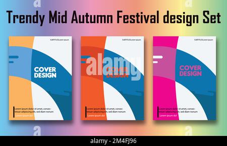 Trendy Mid Autumn Festival design Set of backgrounds, greeting cards, posters Stock Vector