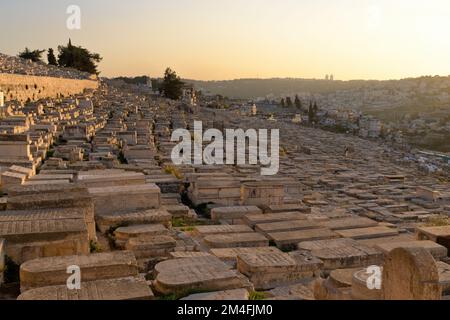 Jewish Cemetery on Mount of Olives in Jerusalem, Israel Stock Photo