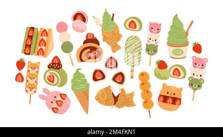 Hand drawn Japanese sweets set vector illustration for postcards, stickers, notebook Stock Vector