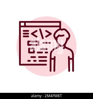 Programming courses for children olor line icon. Children learning. Pictogram for web page Stock Vector