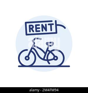Bicycle rental black line icon. Street transport. 24 hour rent service Stock Vector