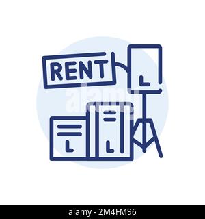 Audio equipment rental black line icon. Music speakers. 24 hour rent service Stock Vector