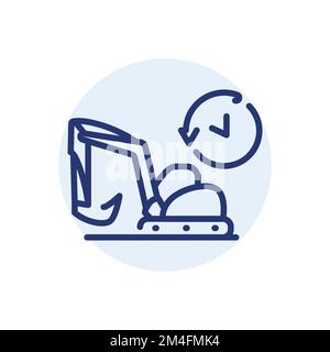 Excavator rental black line icon. Self-prepelled earthmoving machine. 24 hour rent service Stock Vector