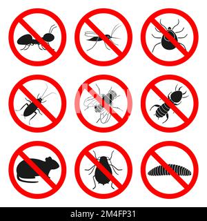 Pest control signs. Repellent and insecticide symbols. Vector. Stock Vector