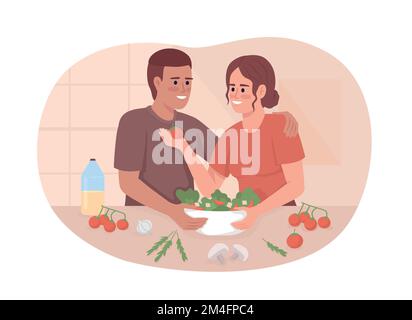Joyful couple cooking together 2D vector isolated illustration Stock Vector