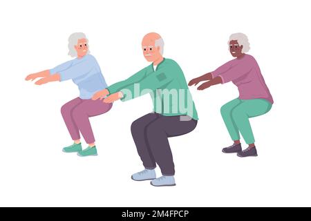 Elderly people exercising semi flat color vector character Stock Vector