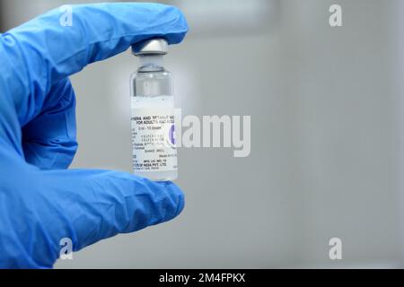 Cairo, Egypt, December 13 2022: Diphtheria Tetanus Vaccine for Intramuscular injection in the shoulder deltoid muscle for children and adults, Diphthe Stock Photo