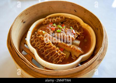 A classic and delicious Cantonese morning tea, steamed money belly Stock Photo