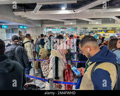 Paris, France, Large Crowd People, Charles-de-Gaulle ROissy Airport, Arrivals, Immigration LIne, to Enter France, queue, hall Stock Photo