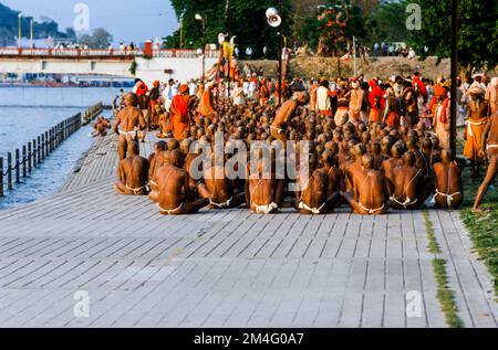 Initiation-ceremony for new sadhus only take place during Kumbha Mela Stock Photo