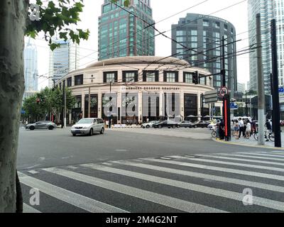 An exterior of Starbucks Roastery on West Nanjing Rd in Huangpu District by street zebra Stock Photo