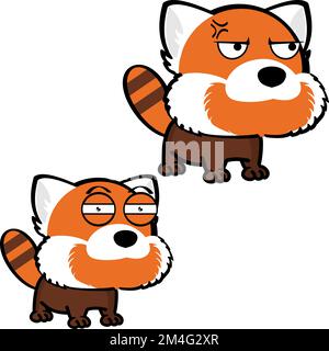 angry big head red panda character cartoon expressions pack illustration in vector format Stock Vector