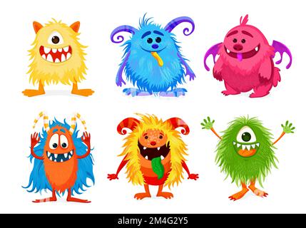 Vector set with isolated cute cartoon monsters. Stock Vector