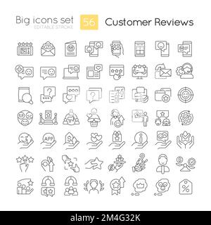 Positive client ratings and reviews linear icons set Stock Vector