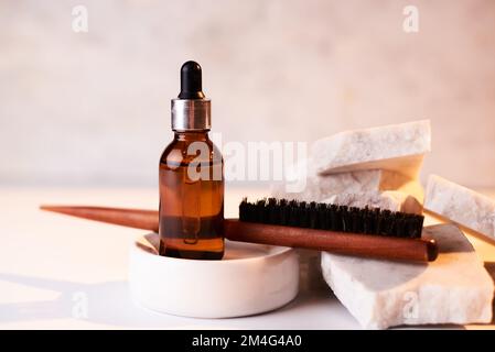 Man Beard oil. MOCKUP bottle Brown bottle Stock Photo