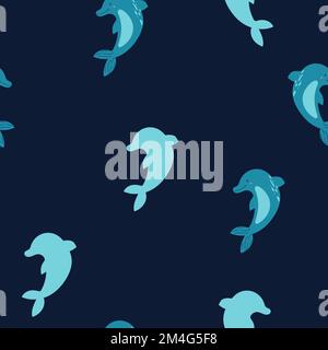 A flock of dolphins in the sea. Marine seamless pattern Stock Vector