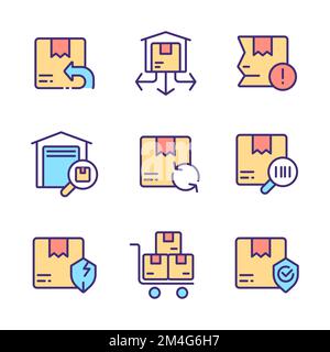 Logistics pixel perfect RGB color icons set Stock Vector