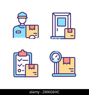 Courier service pixel perfect RGB color icons set Stock Vector