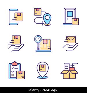 Orders management pixel perfect RGB color icons set Stock Vector