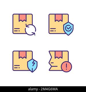 Delivery features and issues pixel perfect RGB color icons set Stock Vector