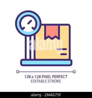Weighing parcel for shipping pixel perfect RGB color icon Stock Vector