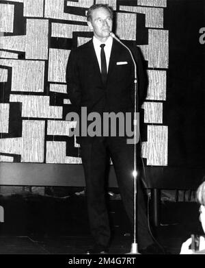 CHARLTON HESTON candid portrait at NFT (National Film Theatre) John Player Lecture in London circa early 1970's Stock Photo