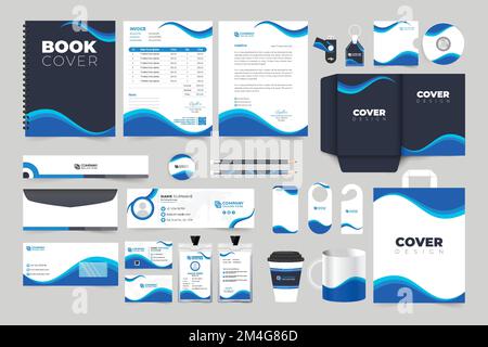 Branding identity template design for advertisement. Corporate business stationery vector with dark and blue colors for marketing. Business brand iden Stock Vector