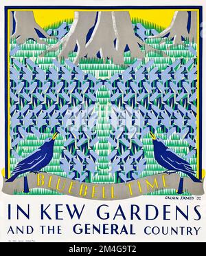 London Transport poster - Margaret Calkin James artwork - BLUEBELL TIME IN KEW GARDENS 1931 Stock Photo