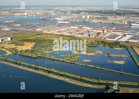 Nature reserve Verrebroekse plassen at the port of Antwerpen, aerial view, Belgium, Antwerp Stock Photo