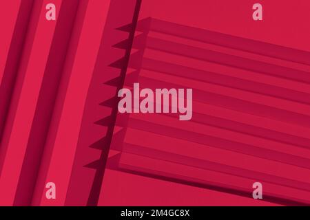 Viva Magenta color of the year 2023. Abstract crimson red color  paper texture. Folded paper with harsh sun shadows, geometric shapes and lines. Stock Photo