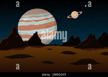 View of Jupiter and Saturn from Mars. Vector illustration. Stock Vector