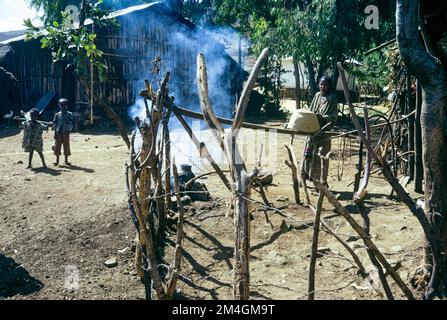 Ethiopia, 1970s, Falasha Jewish village, baking clay potteries, open ...