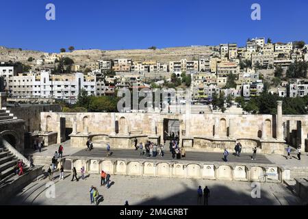 View over the Roman Theatre in the Hashemite Plaza, Amman City, Jordan, Middle East Stock Photo