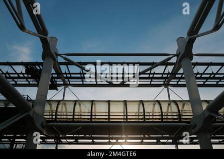 Paris, France - glass and steel design of Centre Pompidou. High-tech architecture of National Museum of Modern Art in Europe. Horizontal background. Stock Photo