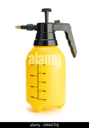 Yellow Pressure spray bottle isolated on white background Stock Photo