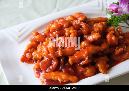 close up a plate of Sweet and Sour Pork. traditional Chinese dish Stock Photo